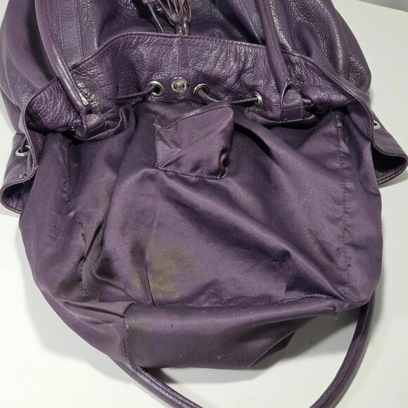 Vintage Sylvain Lefebvre Purple Leather Shoulder Bag Purse Drawstring Tassels - Picture 11 of 15